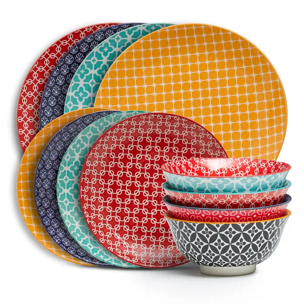 Dinnerware Set Ceramic Mix and Match Patterns - Bohemian Table Setting