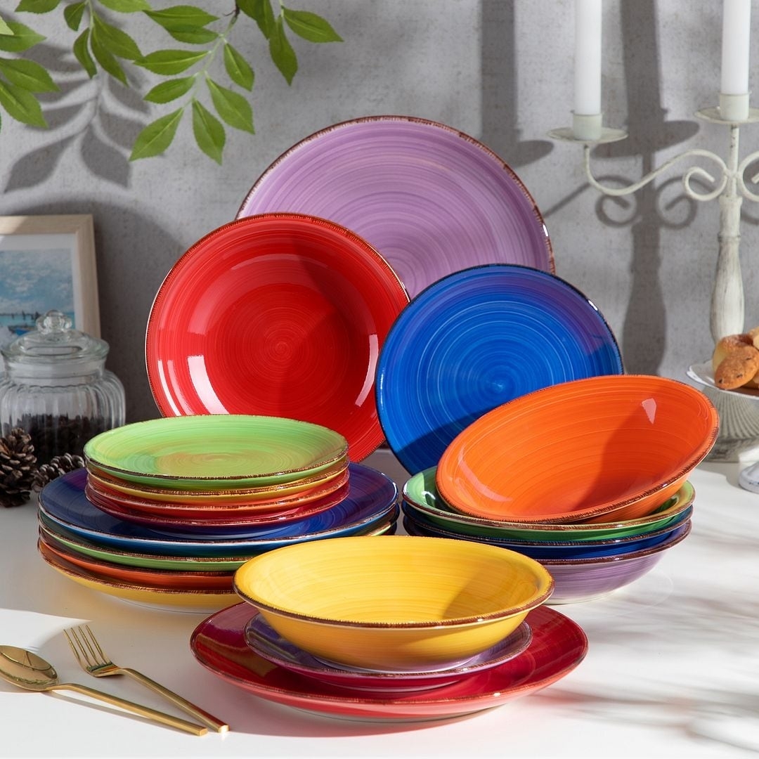 Dinnerware Set Distressed Rim Stoneware - Rustic Rimmed Ceramic Bowls