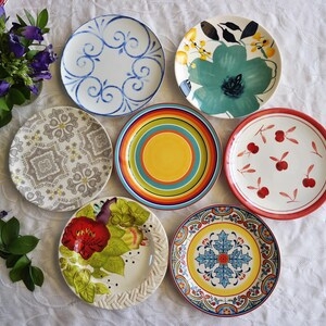 Dinnerware Set Varied Patterns Stoneware - Eclectic Ceramic Plate Set