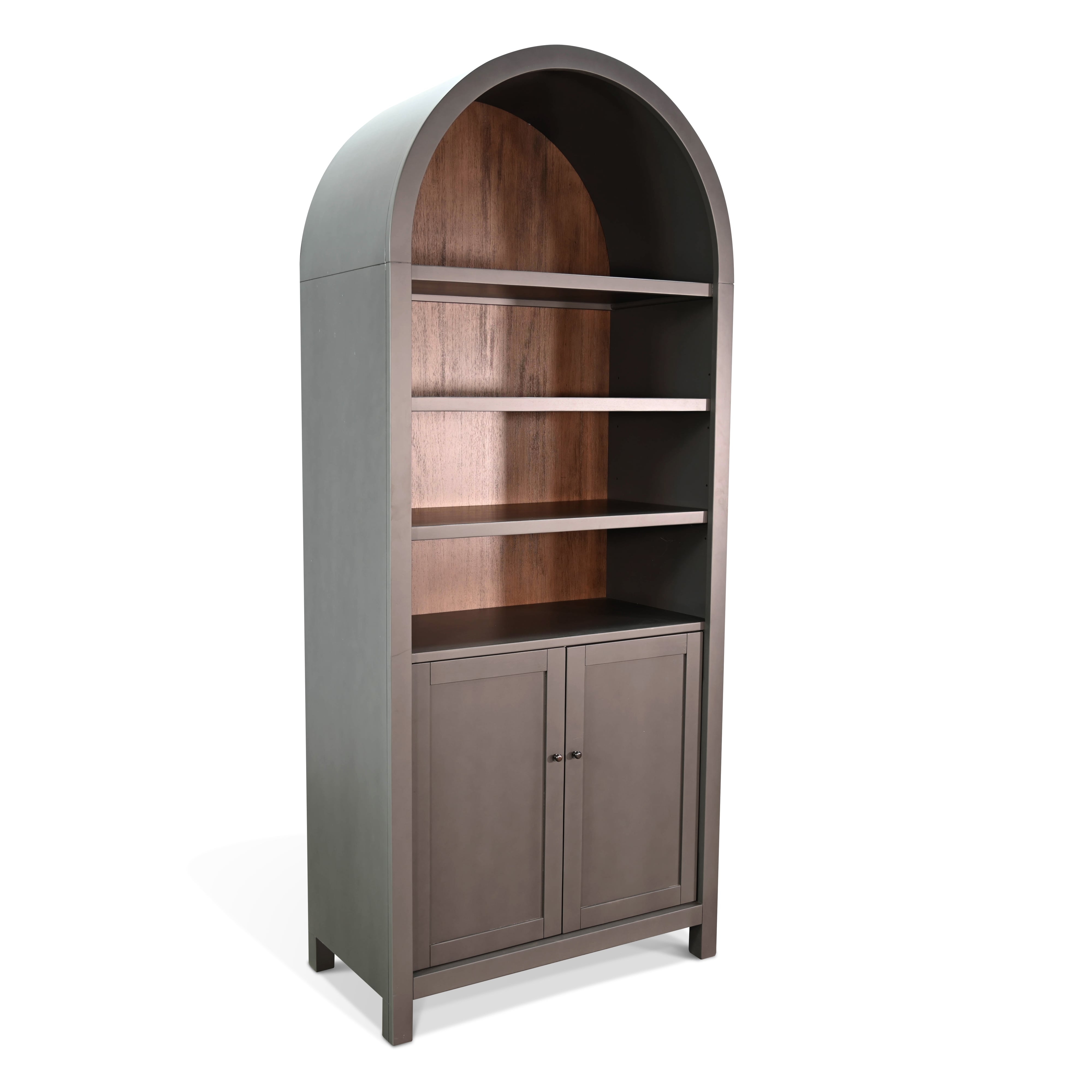 Display Cabinet: Arched Charcoal Grey Wood Interior