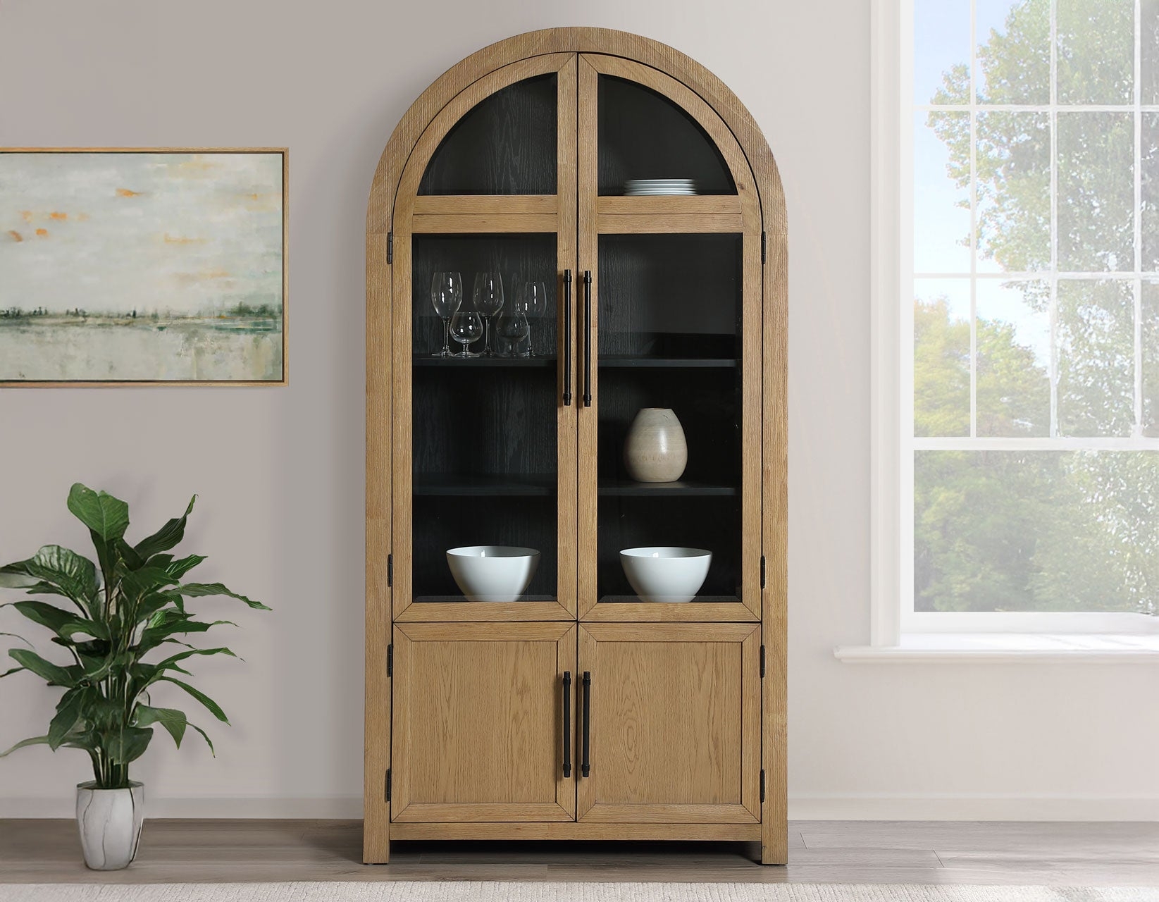 Display Cabinet: Black Interior Arched Farmhouse Hutch