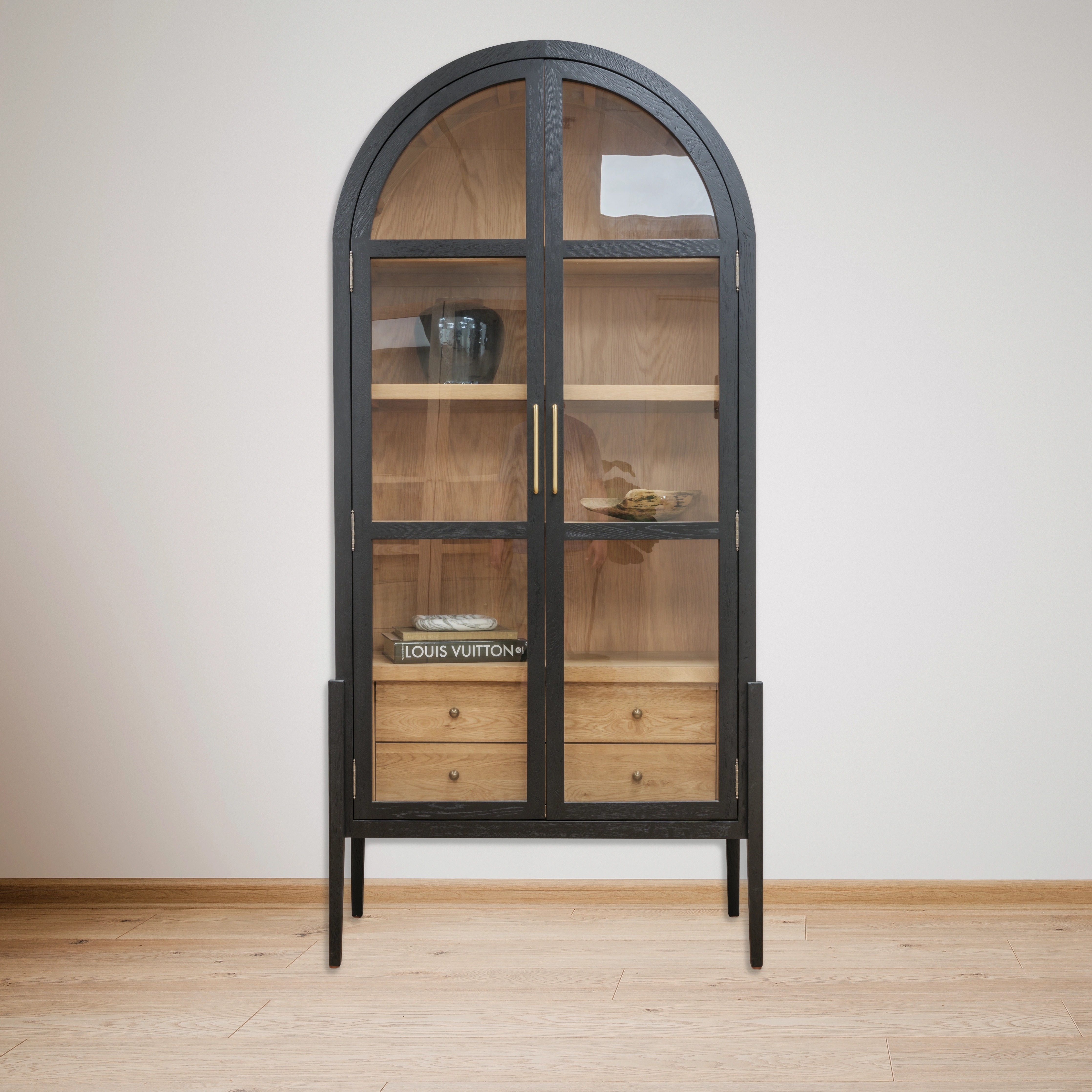 Display Cabinet featuring Interior Drawers Glass Curio