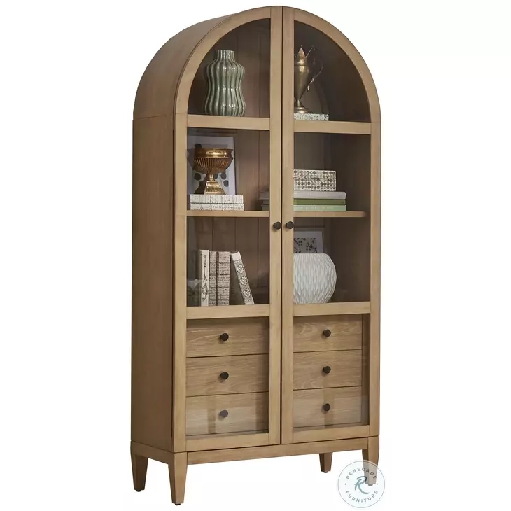 Display Cabinet in Natural Wood Finish Tall Arched Wood