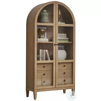 Display Cabinet in Natural Wood Finish Tall Arched Wood
