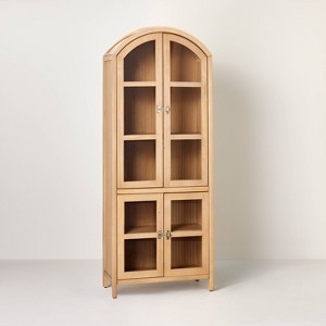 Display Cabinet: Reeded Wood Arched Natural Hutch