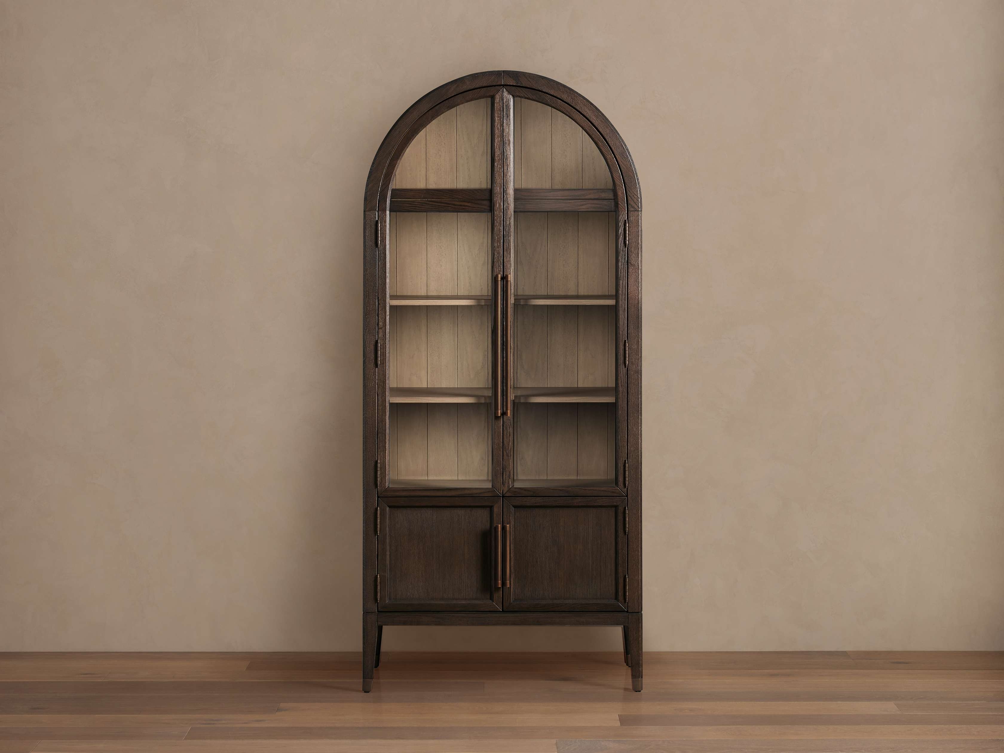 Display Cabinet with Contrasting Back Panel Dark Wood