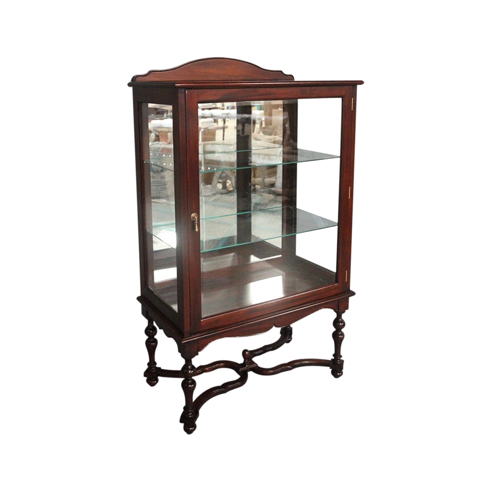 Display Cabinet with Curved X-Stretcher and Pediment