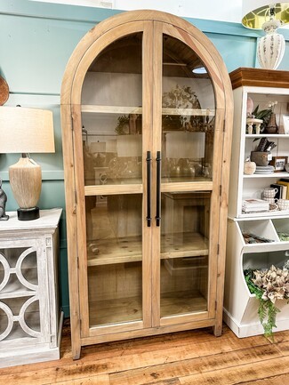 Display Cabinet with Matte Hardware Bone Finish Wood