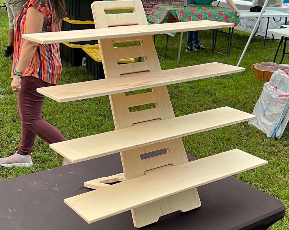 Display Shelf Interlocking Slots 4-Tier Plywood Craft Display