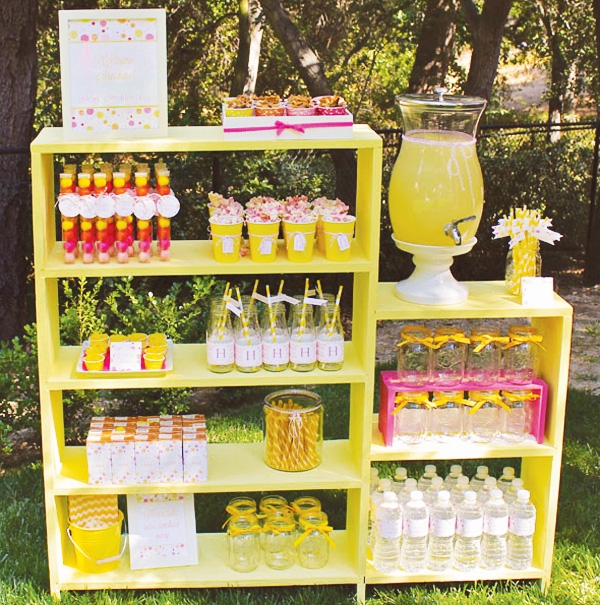 Display Shelf with Monochrome Yellow Frame and Tiers