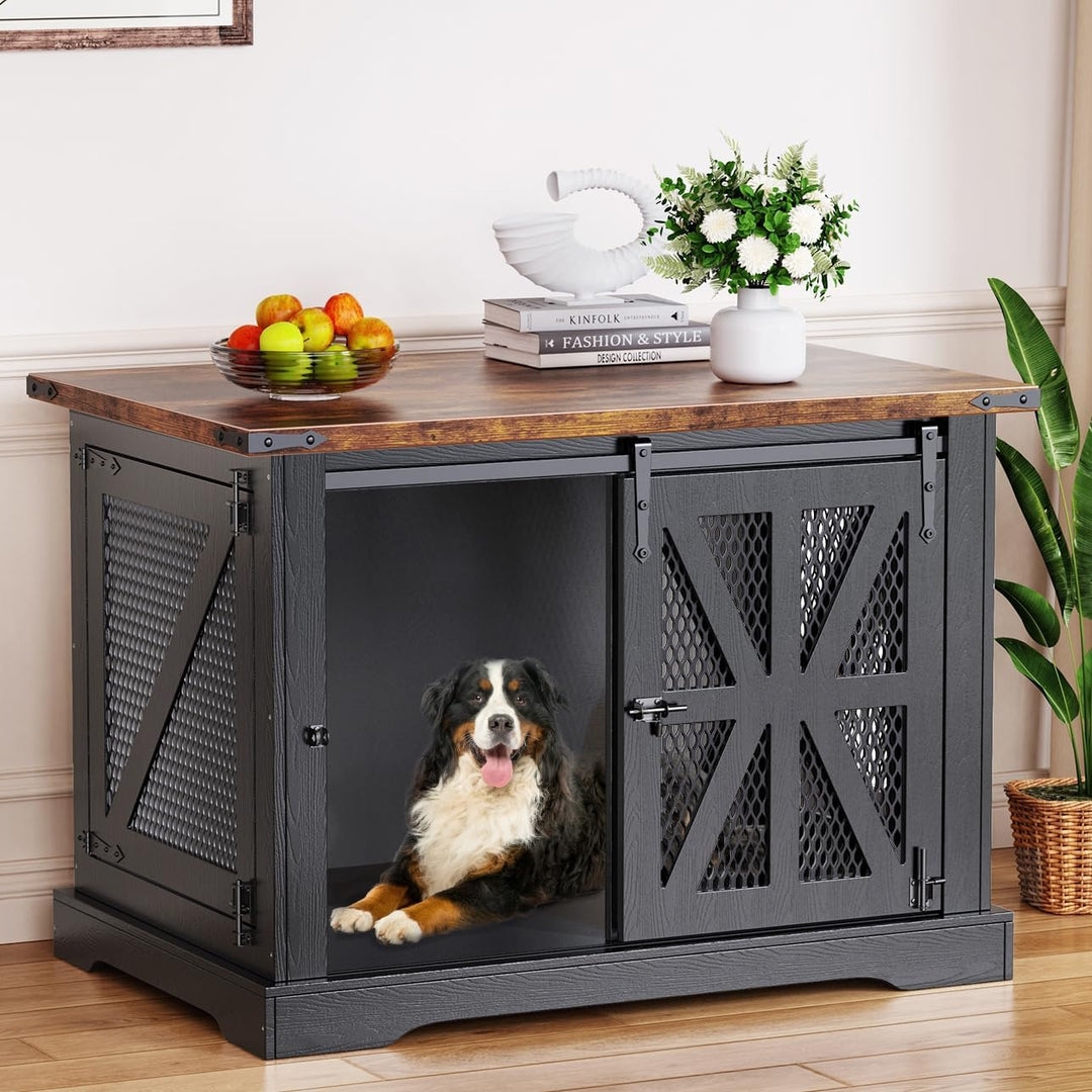 Dog Crate Furniture Charcoal Gray with X Frame Mesh