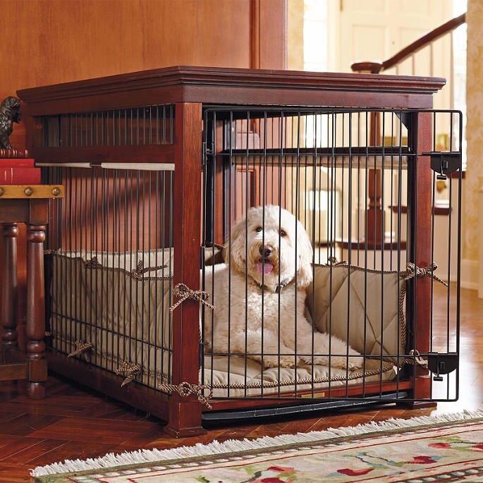 Dog Crate Mahogany Pet Residence with Quilted Liner