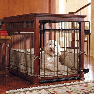 Dog Crate Mahogany Pet Residence with Quilted Liner