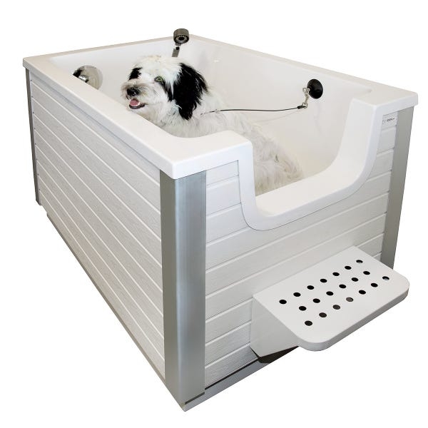 Dog Grooming Tub featuring U-Shaped Entry and Modern White Dog Bath