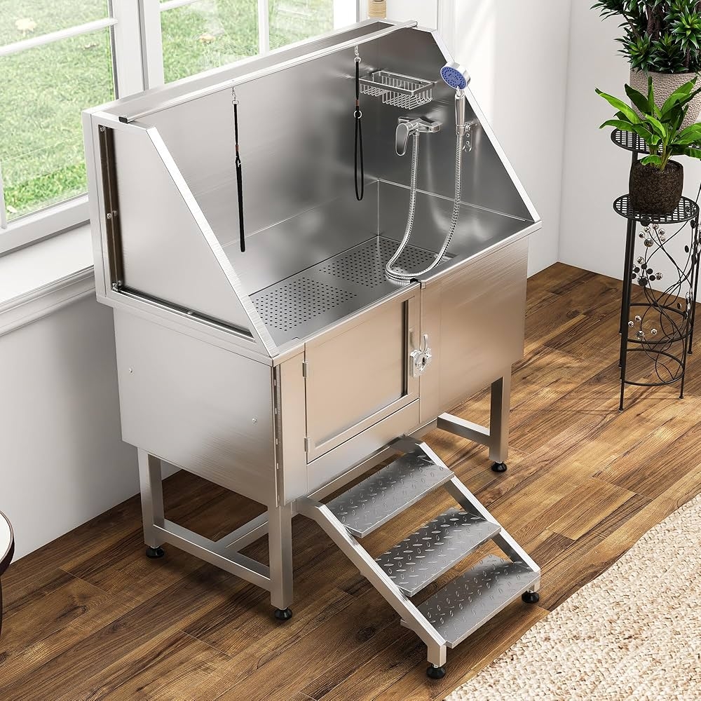 Dog Grooming Tub including Retractable Ramp for Dog Grooming Setup