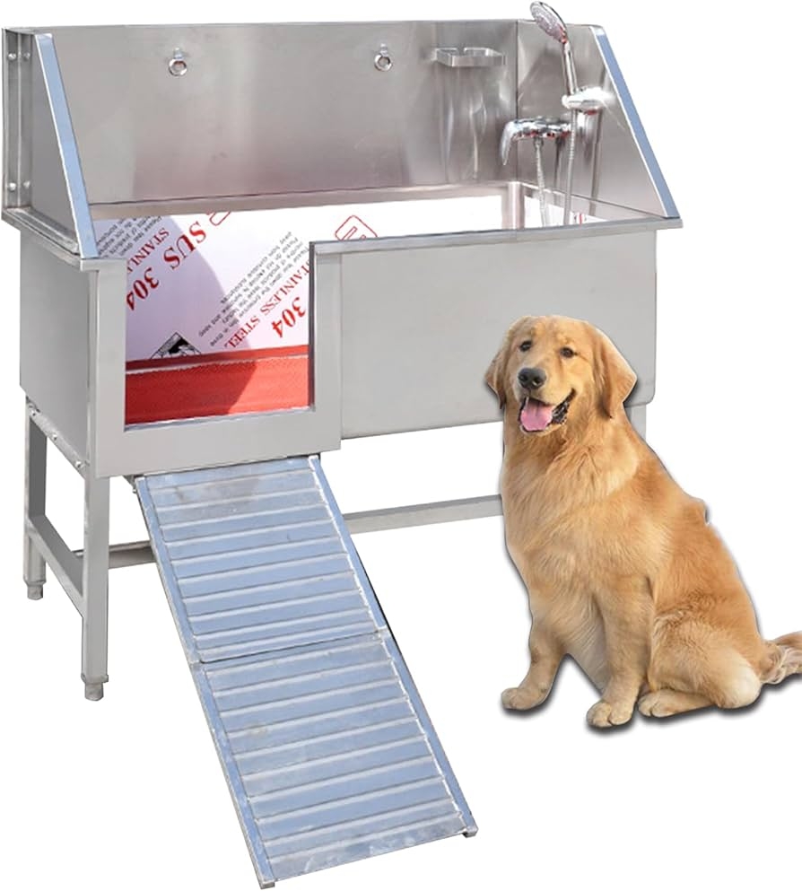 Dog Grooming Tub with Walk-In Ramp for Commercial Dog Wash Station