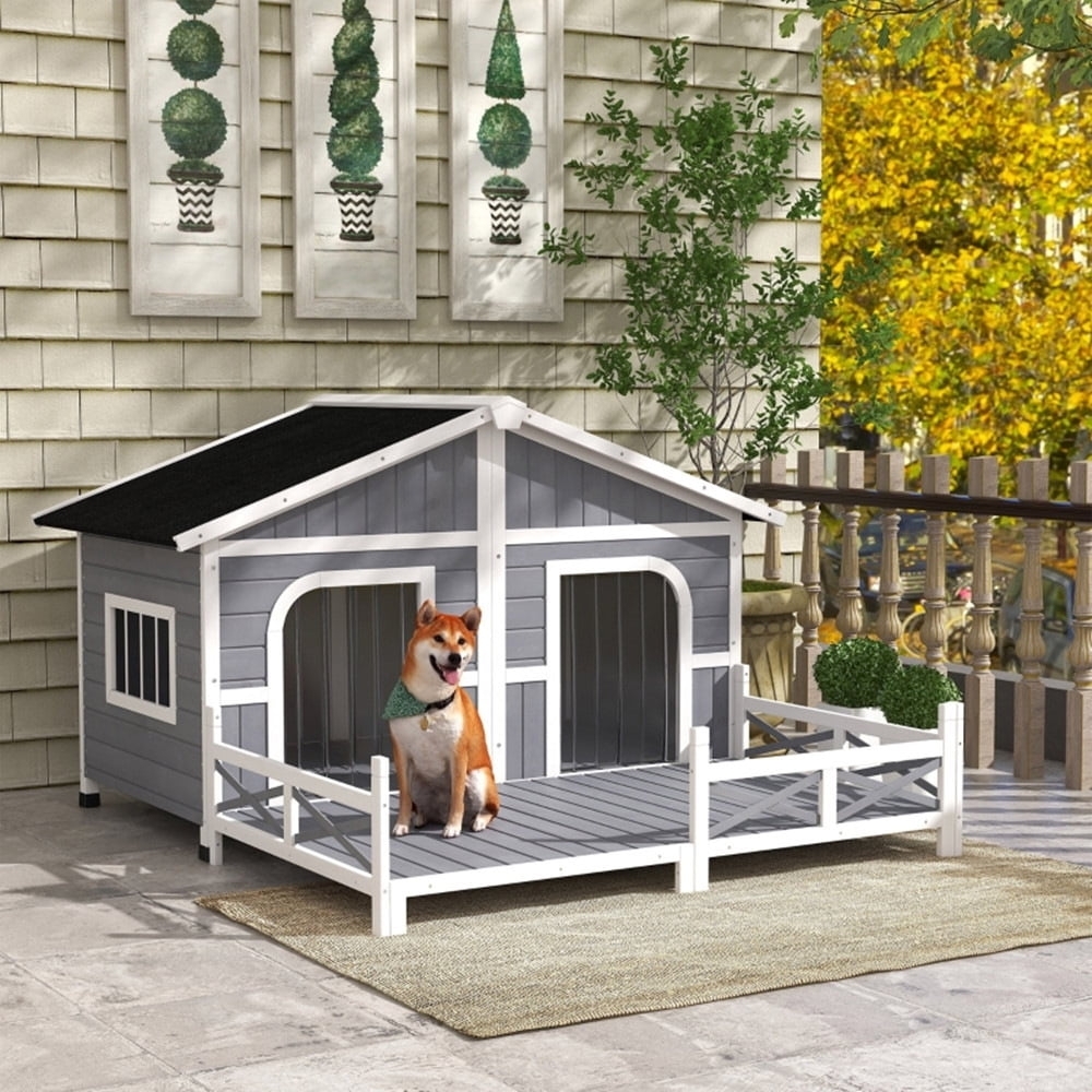 Dog House with Integrated Porch and Dual Entry Access