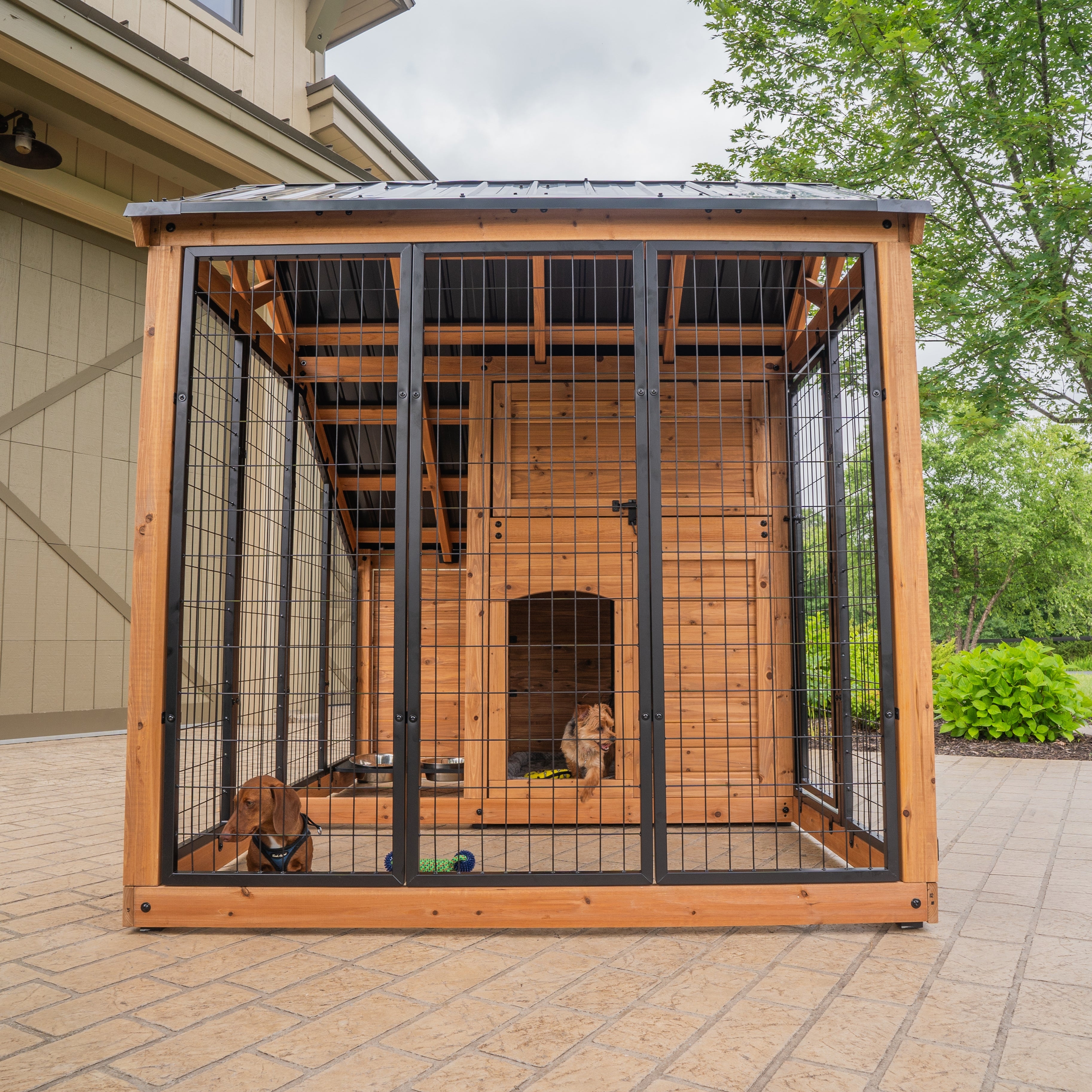 Dog Kennel Sloped Metal Roof with Integrated Shelter