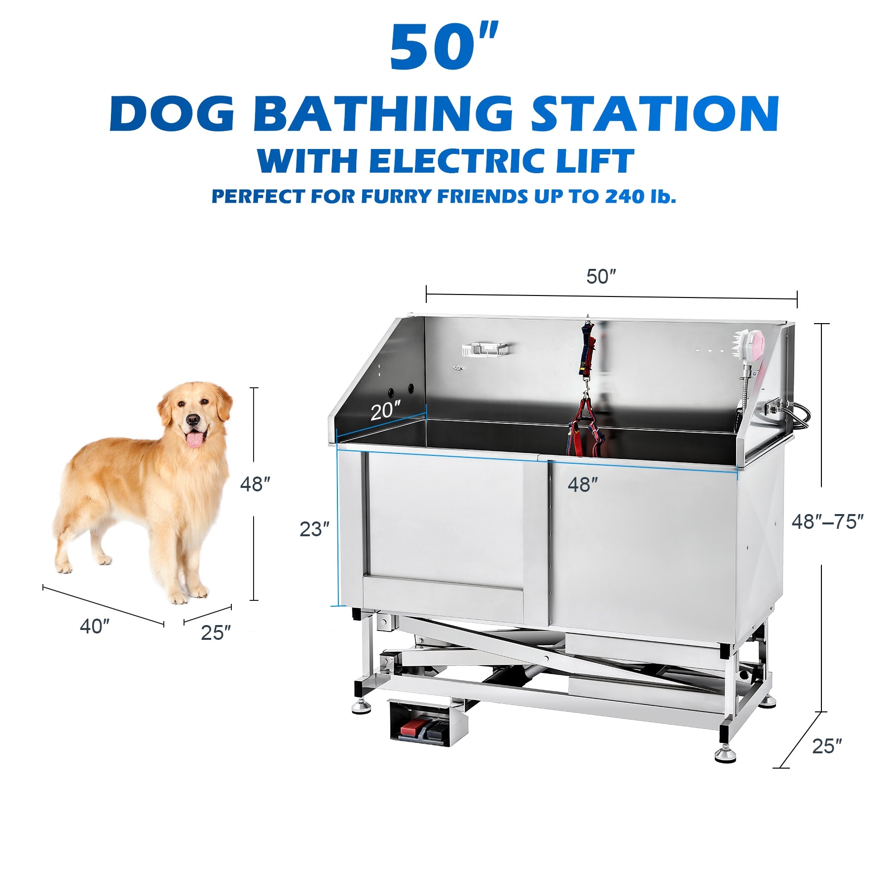 Dog Washing Station with X-Frame Base and 50 Inch Grooming Station