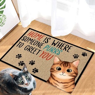 Doormat Custom Cat Lover Doormat with Whimsical Cat Illustration