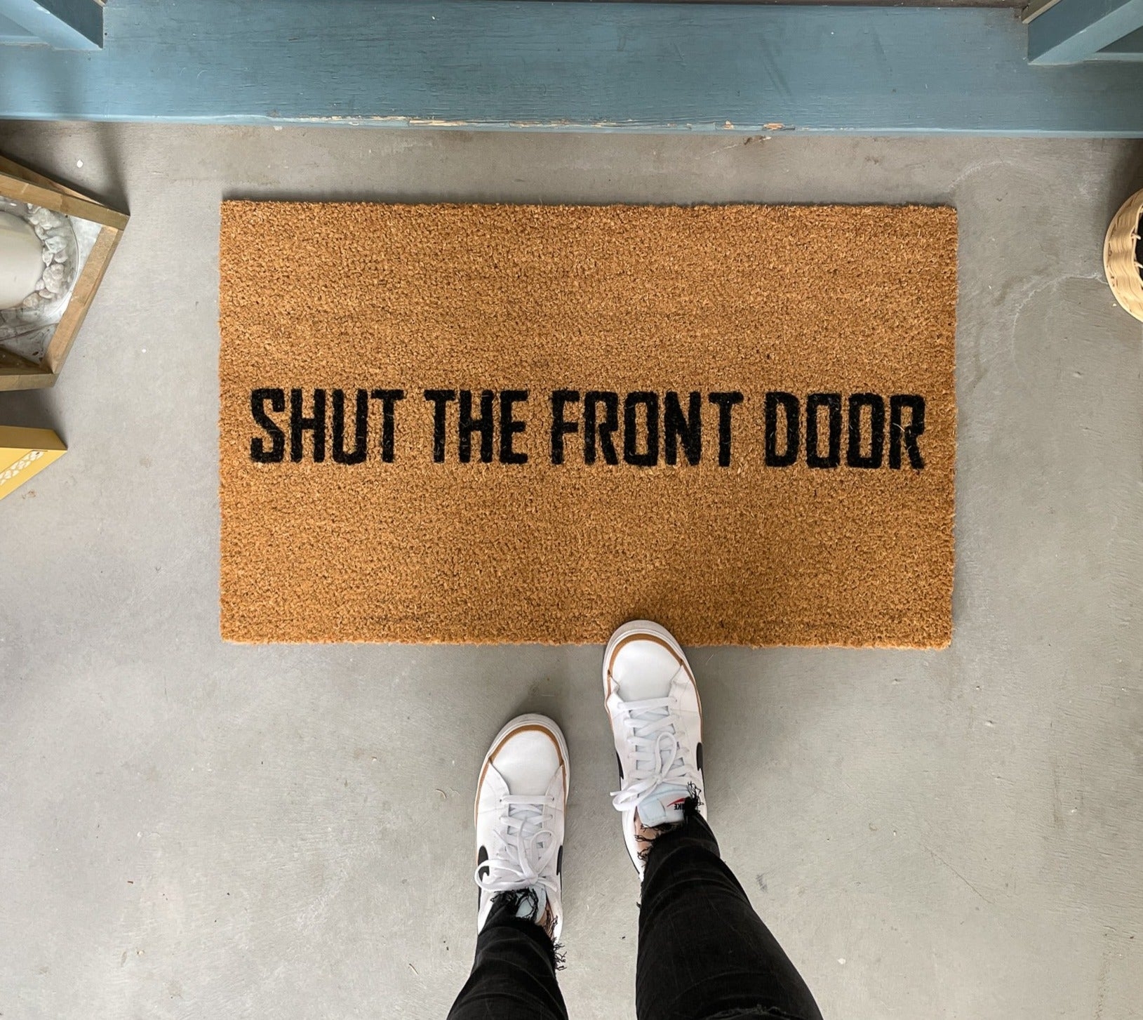 Doormat Humorous Front Door Mat with Bold Typography Design