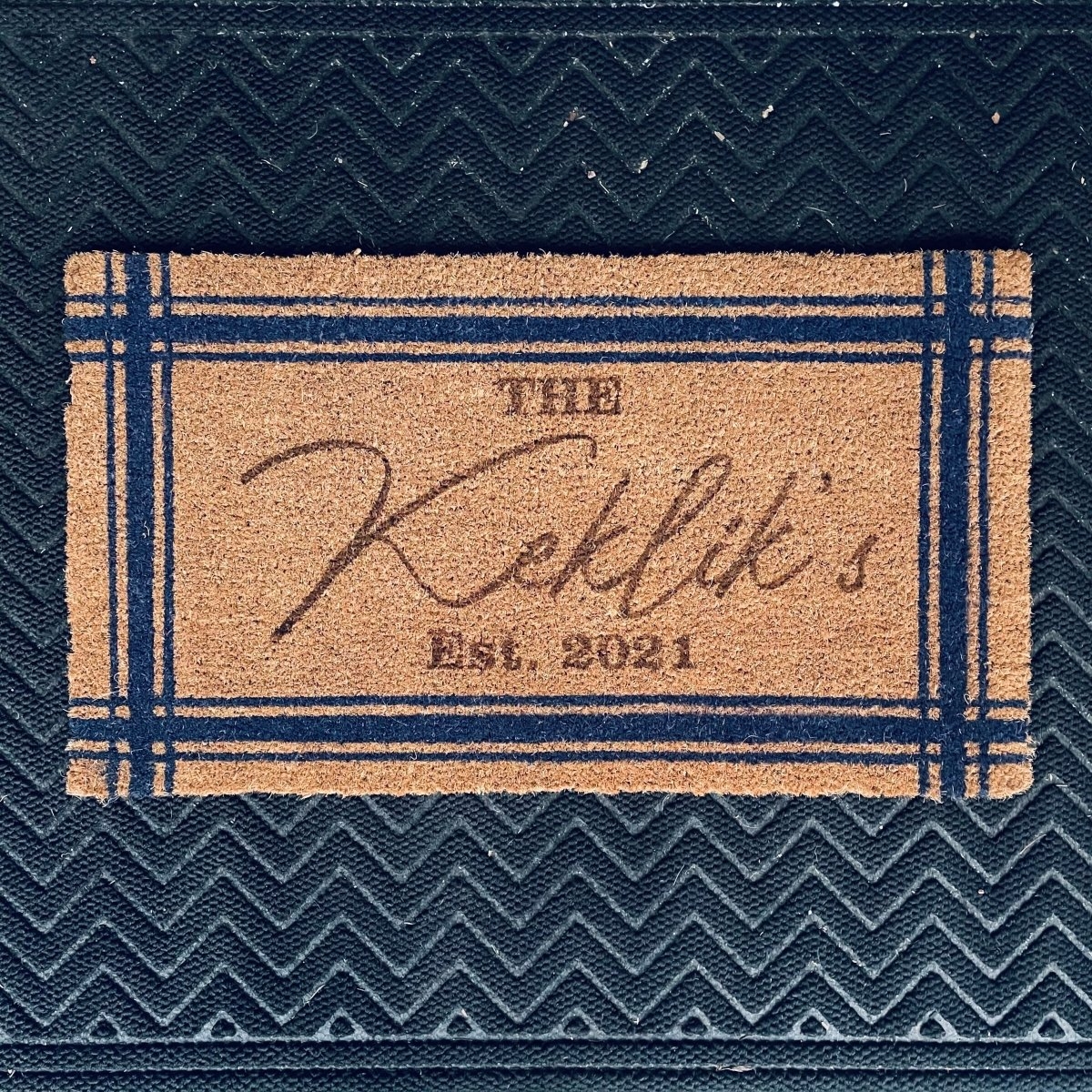 Doormat Personalized Family Doormat with Navy Blue Graphics