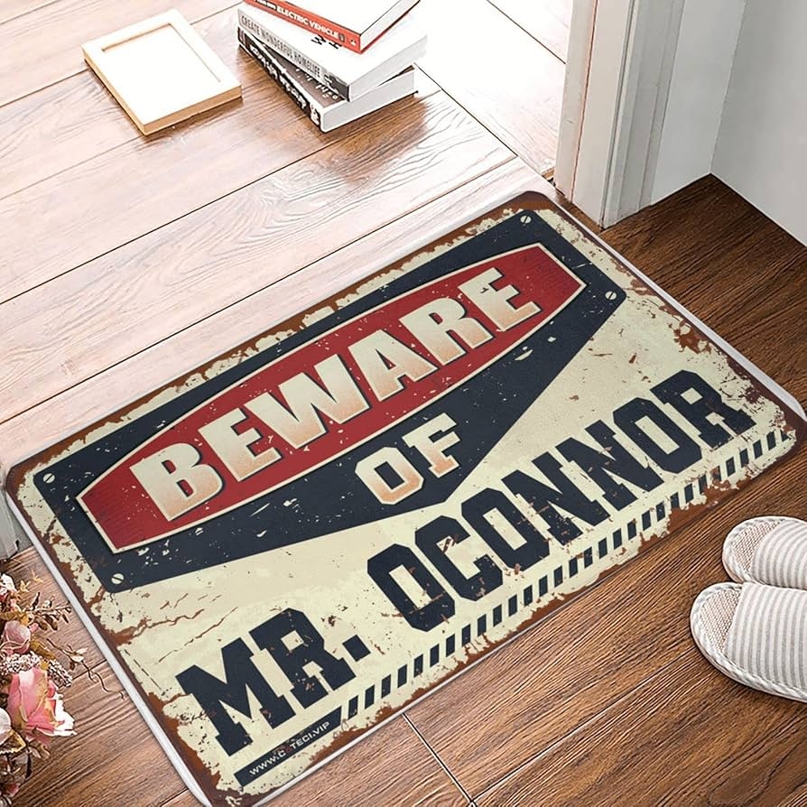 Doormat Vintage Caution Doormat with Distressed Finish Detail