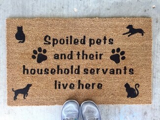 Doormat Whimsical Coir Fiber and Spoiled Pets Household Servants Mat