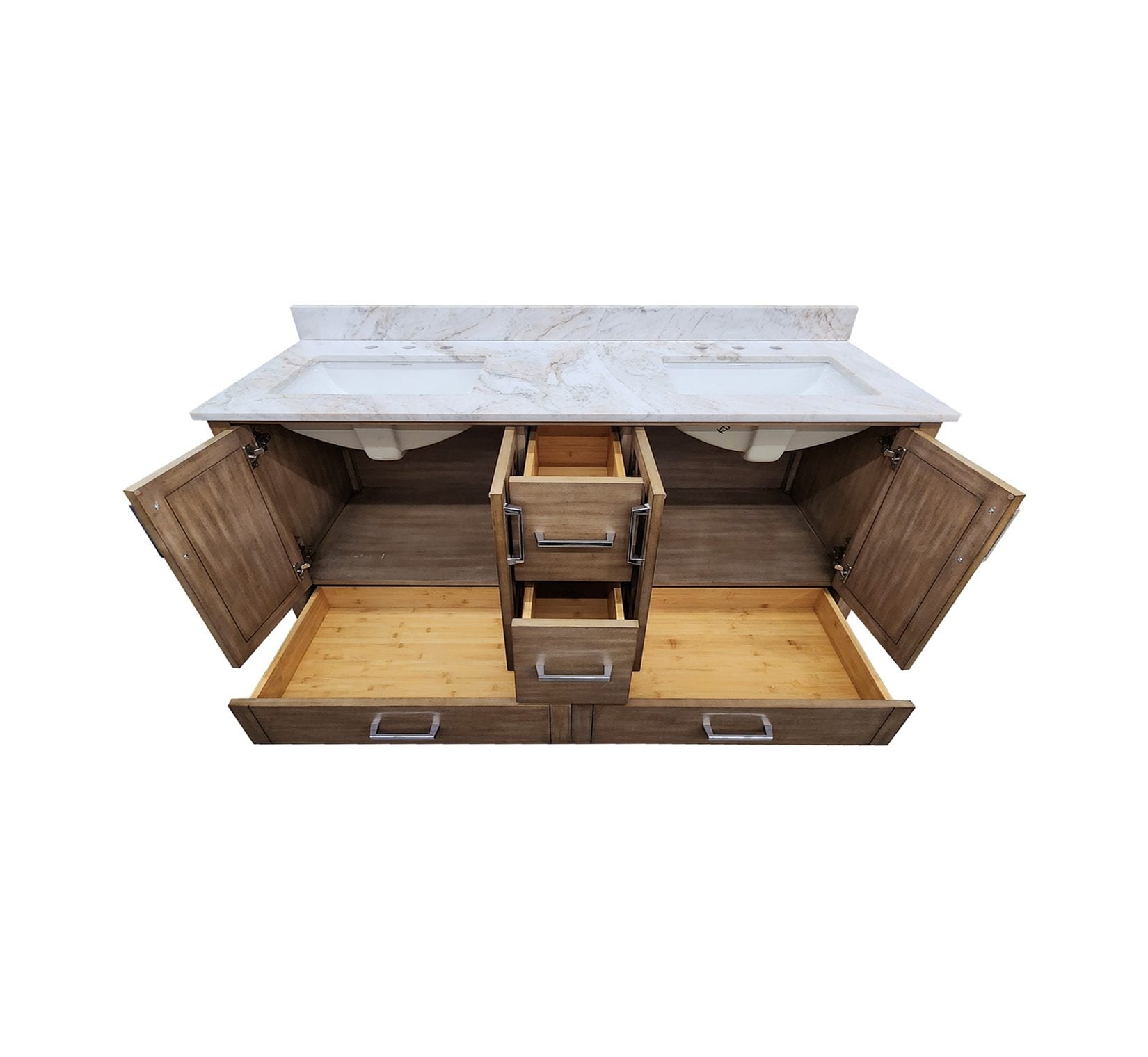 Double Bathroom Vanity with Bamboo Texture and Stone