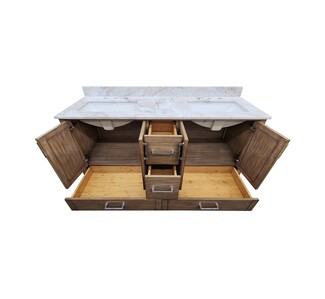 Double Bathroom Vanity with Bamboo Texture and Stone