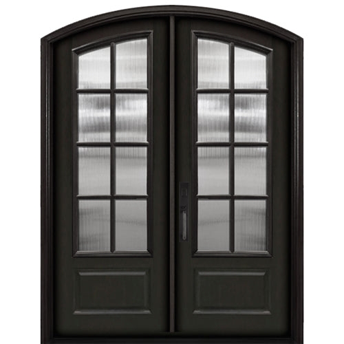 Double Doors: Arched Top Reeded Glass 8 Lite Entry