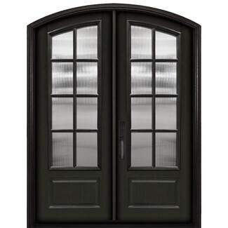 Double Doors: Arched Top Reeded Glass 8 Lite Entry