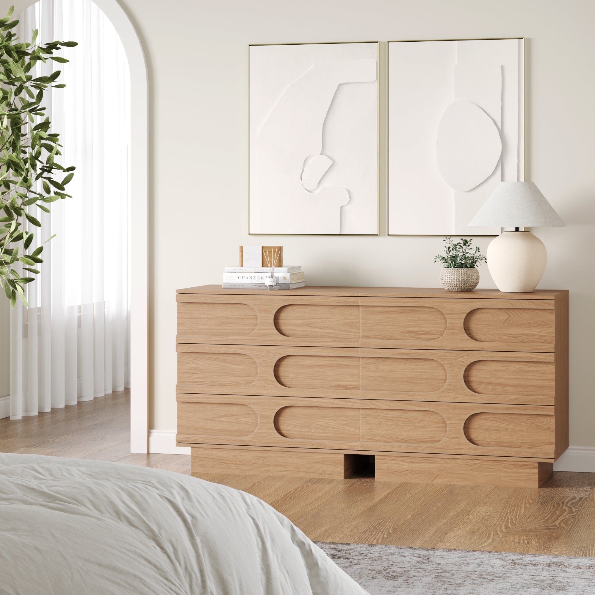 Double Dresser Pill Shaped Recesses Raw Oak Double Dresser