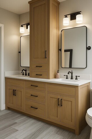 Double Sink Vanity: 72 Inch Shaker Inset Oak Wood Set