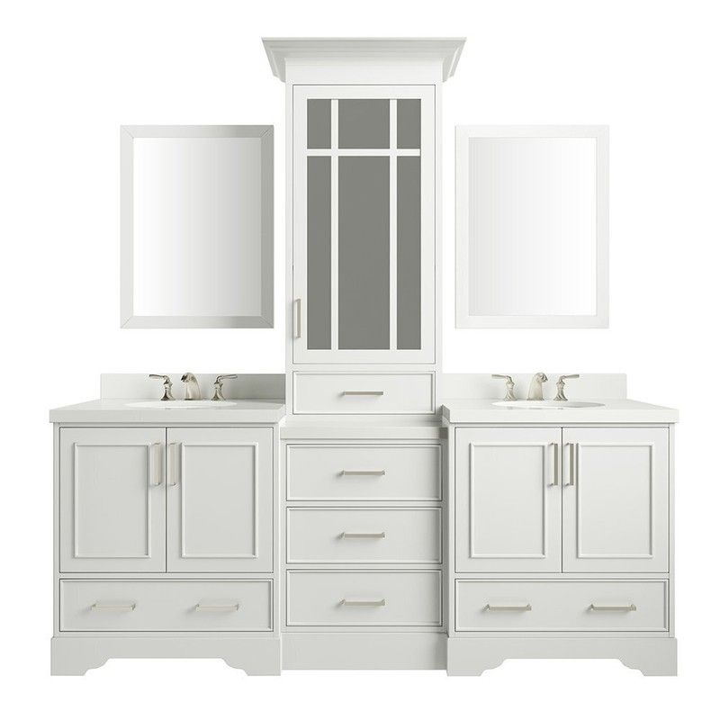Double Vanity: 87.5 Inch White with Mullion Glass