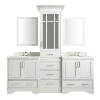 Double Vanity: 87.5 Inch White with Mullion Glass