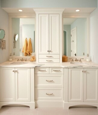 Double Vanity: Creamy Paint with Arched Toe Kick Detail