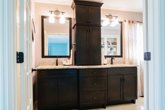 Double Vanity: Espresso Brown Shaker with Stone Top