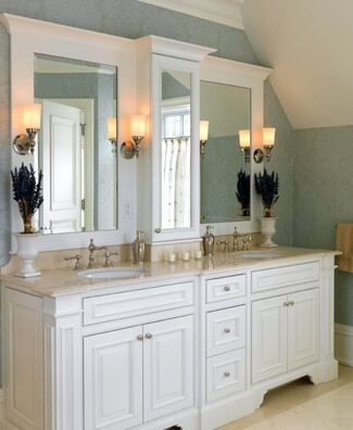 Double Vanity: Off White with Crown Molding Detail
