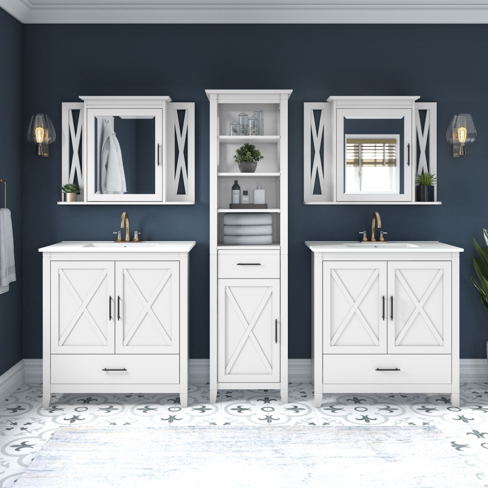 Double Vanity Set: White X-Pattern Coastal Farmhouse