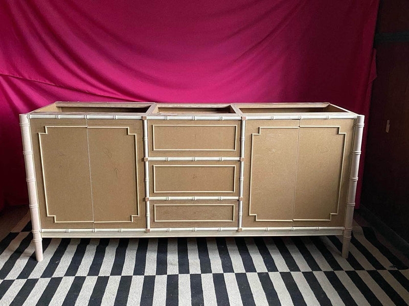 Double Vanity with Faux Bamboo Trim and Tapered Legs