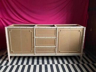 Double Vanity with Faux Bamboo Trim and Tapered Legs