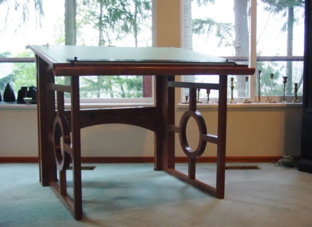 Drafting Table Circular Cutouts Handcrafted Slanted Desk