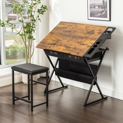 Drafting Table Set Side Organizer Tray Industrial Desk