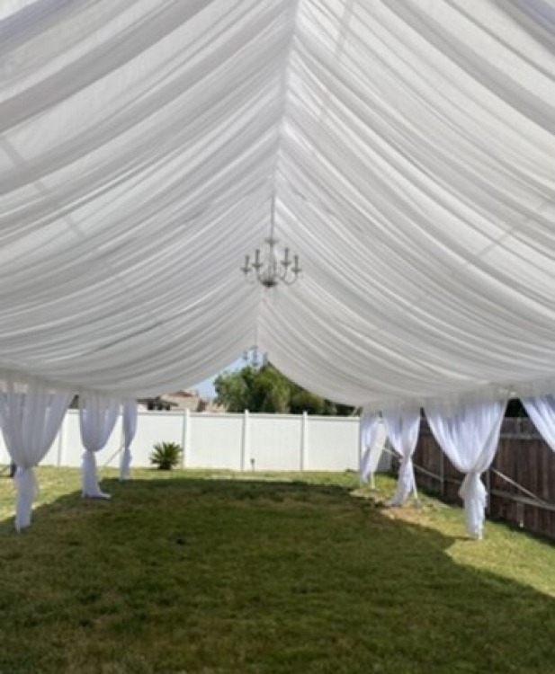 Draped Canopy with Radiating Ceiling Swags and Chandelier