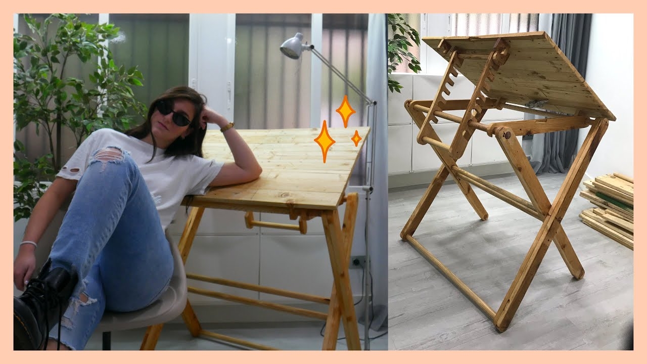 Drawing Table Notched Mechanism Planked Top Art Desk