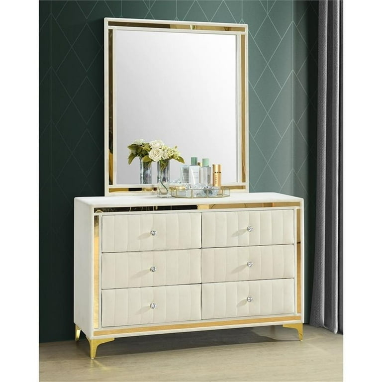 Dresser And Mirror Channel Tufted Velvet Glam Storage