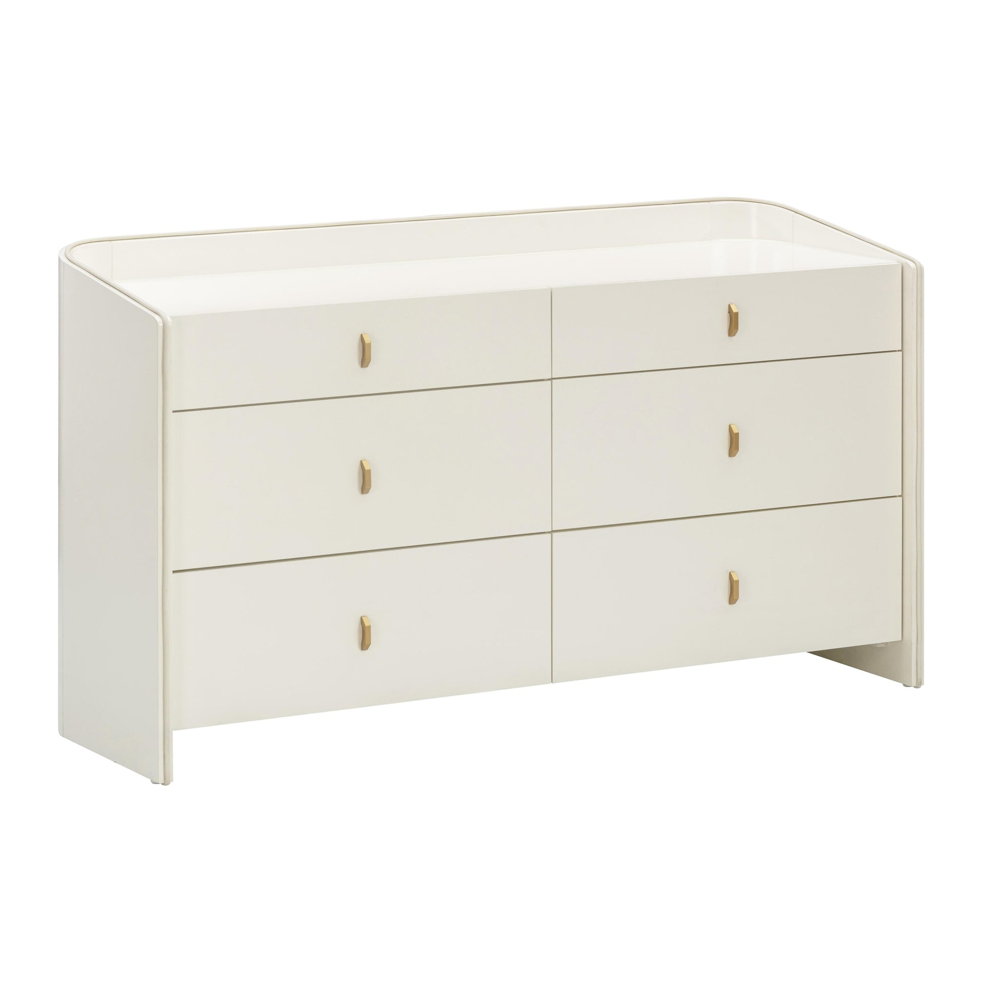 Dresser Curved Edges Vertical Gold Pulls 6 Drawer Dresser