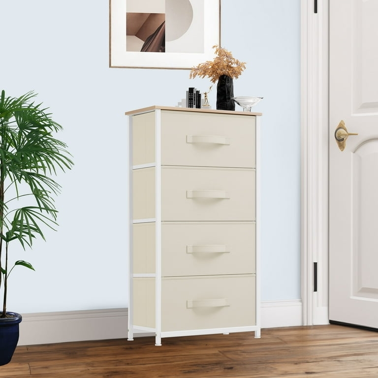 Dresser Fabric Drawers Wood Top 4 Drawer Storage Tower