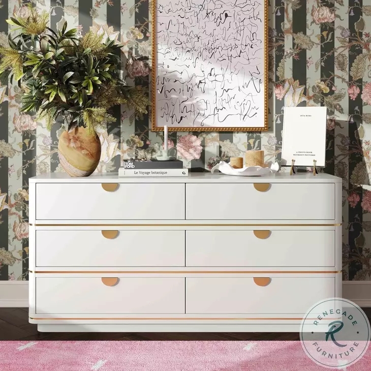 Dresser Gold Inlay Accents Modern Glam Bedroom Storage